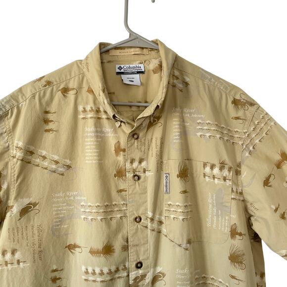 Columbia River Lodge Mens Cotton Fly Fishing Yellowstone S/S Button Down Large - Picture 2 of 5